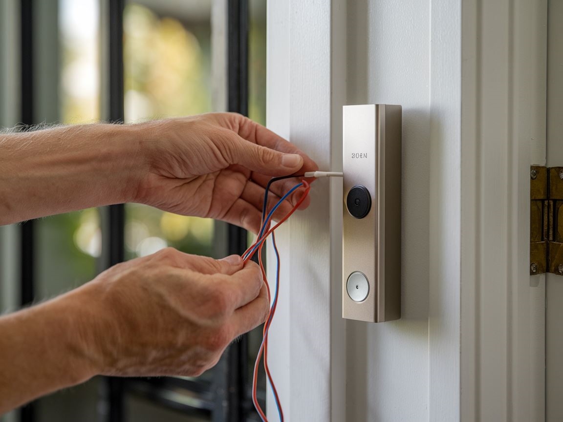 Dzwonek do drzwi z widocznymi przewodami