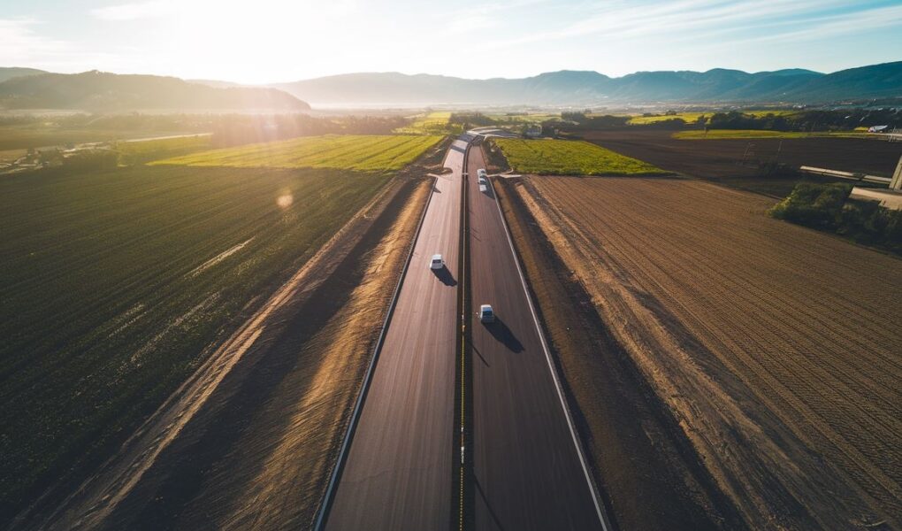 Budowa drogi asfaltowej na otwartej przestrzeni