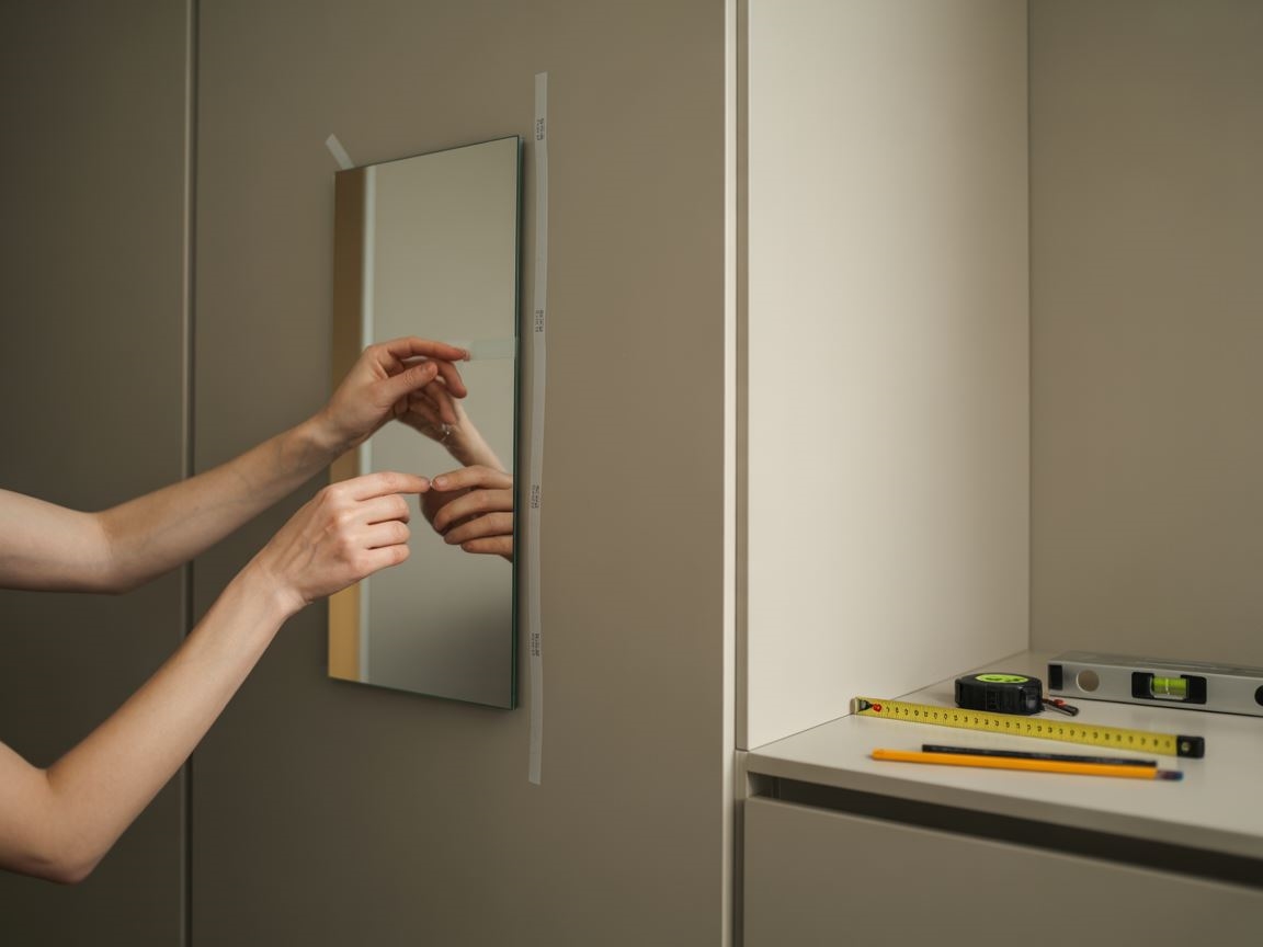 montaż lustra na szafie